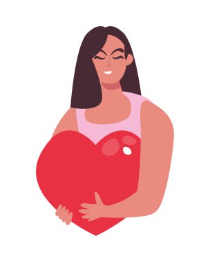 Sarılma günü kadını kalp çizimi ile