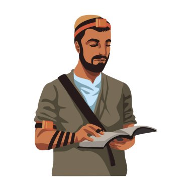 Tevrat illüstrasyonlu Yahudi Tefillin Adam