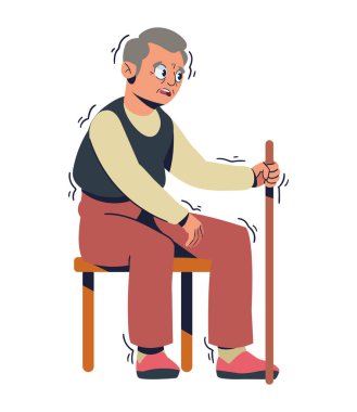Baston çizimi olan Parkinson 'lu yaşlı adam.