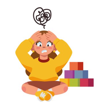 autism girl character illustration vector clipart
