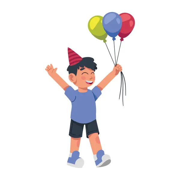 Geburtstagskind Mit Luftballons Stockvektor