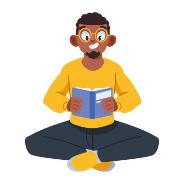 Okuyucu adam izole tasarım oturuyor