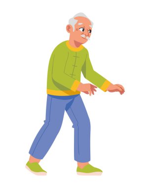 Çinli büyükbaba yürüyen çizgi film izole edilmiş.