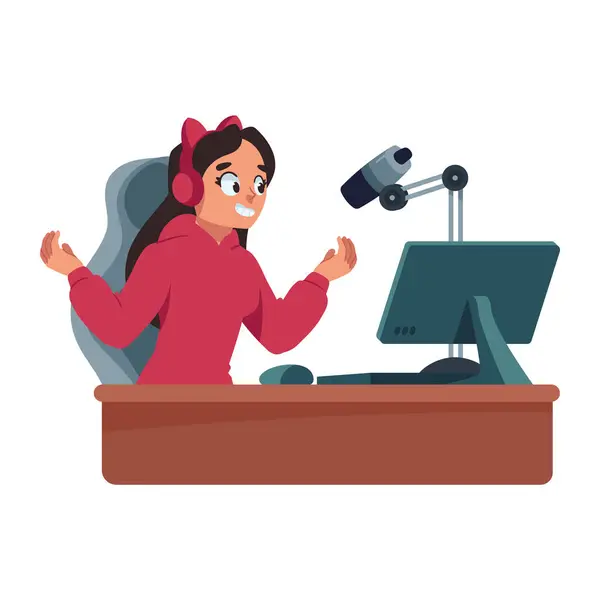 stock vector live streamer girl broadcasting online isolated