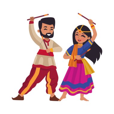 Navratri kutlamalarındaki Hintli çift izole edilmiş.