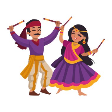 Navratri festivalinde dans eden Hintli çift izole edilmiş.