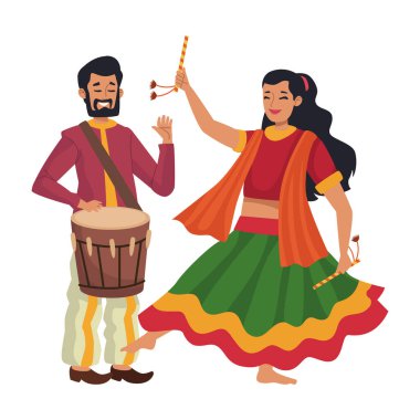 Navratri festivalinde dans eden Hintli çift izole edilmiş.