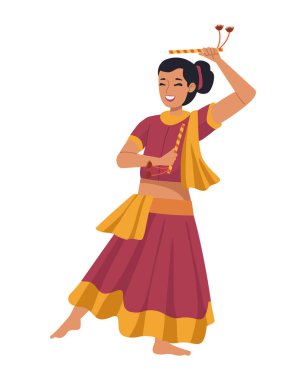 Geleneksel Hindu kostümlü dansçı kadın.