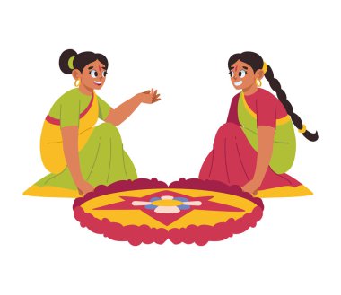 Onam festivali için çiçek tasarımı yapan kadınlar izole edilmiş.