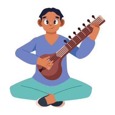 artist playing sitar folk music of india isolated clipart