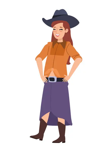 stock vector happy woman in cowboy hat isolated