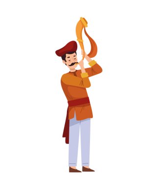 man blowing tutari horn on ganesh chaturthi isolated clipart