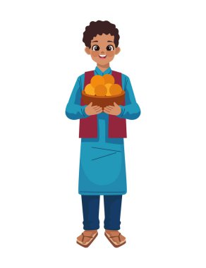 Geleneksel Hint laddu 'su olan adam izole edilmiş.