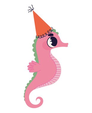 seahorse with birthday party hat isolated clipart