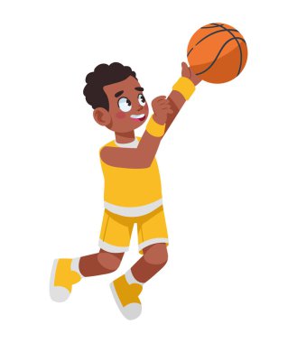 Tek başına basketbol sporu yapan bir çocuk.