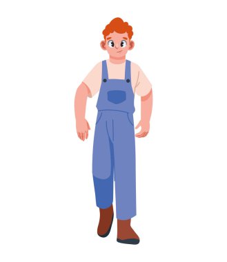 Bahar giysileri giyen çizgi film adamı izole edilmiş.