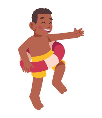 Mutlu çocuk yalnız başına yaz kıyafetleri giyiyor.