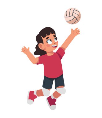 İzole edilmiş voleybol antrenmanı yapan kız çizgi filmi.