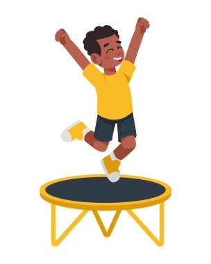 Trambolinde yalnız oynayan bir çocuk.