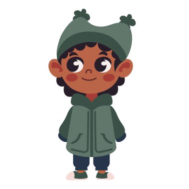 İzole edilmiş sonbahar giysileri giyen küçük çocuk.