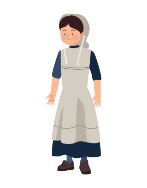 Amish kadın karakter karikatürü izole edildi