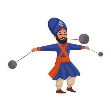 indian man doing traditional gatka isolated clipart