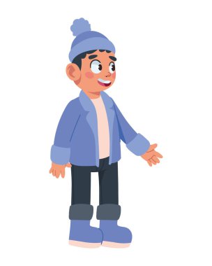 Sonbahar kıyafetleri giyen çizgi film çocuğu.