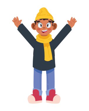 İzole edilmiş sonbahar giysileri giyen küçük çocuk.