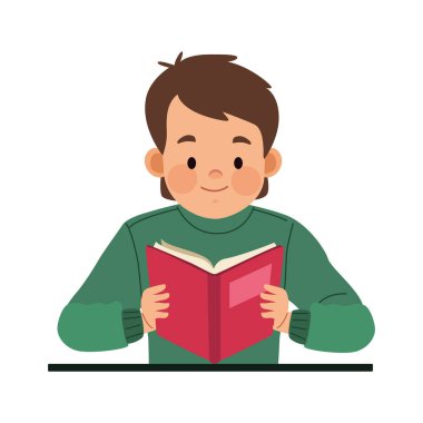 Çocuk yalnız başına kitap okuyor.