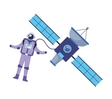 astronaut and space satellite isolated clipart