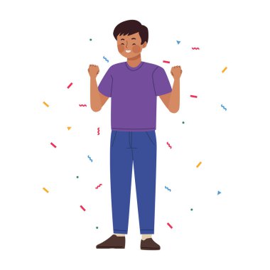 Kutlayan adam konfetiden izole edilmiş