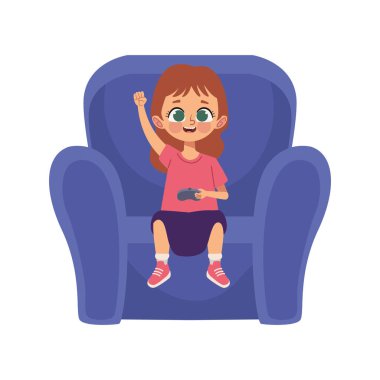 Kanepede oynayan video oyunu kızı.