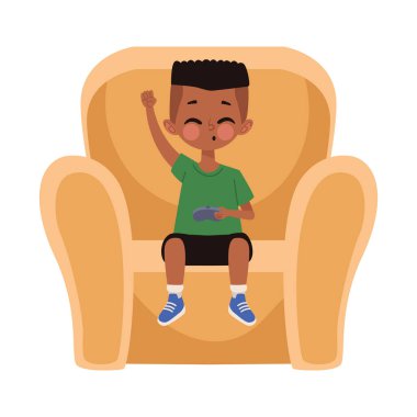 Küçük çocuk video oyunu oynuyor.