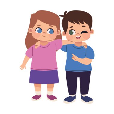 Erkek ve kız karakterler yalıtılmış sarılırlar.