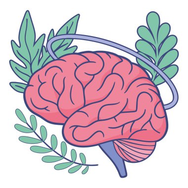 Yeşil yapraklı beyin çizimi