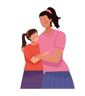 Anne küçük kızını sıcak ve sevgiyle kucaklıyor.