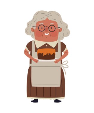 Elinde ev yapımı kek tutan yaşlı bir kadın.