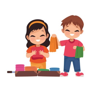 Çocuklar heyecanlı bir macera için bavullarını hazırlıyorlar.