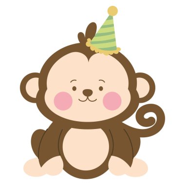 Parti şapkalı mutlu maymun.