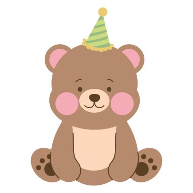 Gülen ayı renkli bir parti şapkası takıyor.