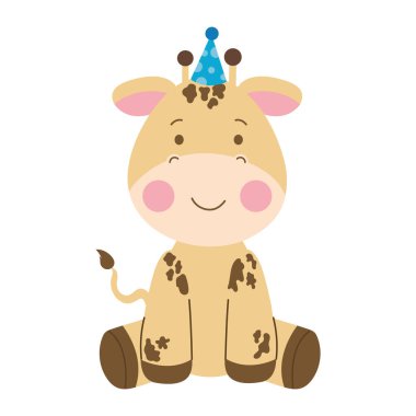 Mutlu zürafa renkli bir parti şapkası takıyor.