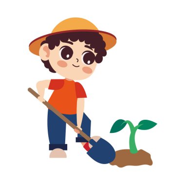 Çocuk bahçedeki küçük bitkileri suluyor.