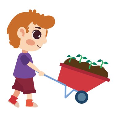 Çocuk el arabası dolusu toprak itiyor