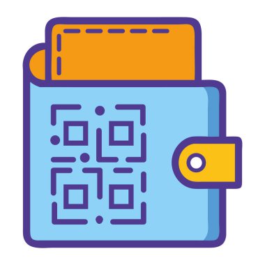 Güvenli mobil işlemleri temsil eden QR kodlu dijital cüzdan simgesi