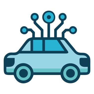 Yapay zeka teknolojisine sahip fütüristik bir otomobil ikonu.