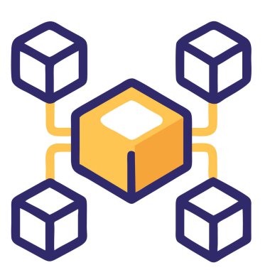 Dijital veri bloklarını ve bağlantıları temsil eden bir engelleme zinciri teknolojisi simgesi