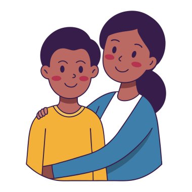 Mutlu anne ve oğul resimlere sarılın.