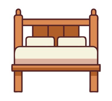 Yatak odası dekorasyonu için yastıkları ve yatak başlığı olan ahşap bir yatak çerçevesi.