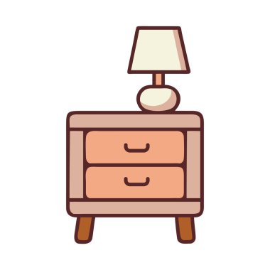 Yatak odası için lamba ve çekmeceleri olan ahşap komodin.