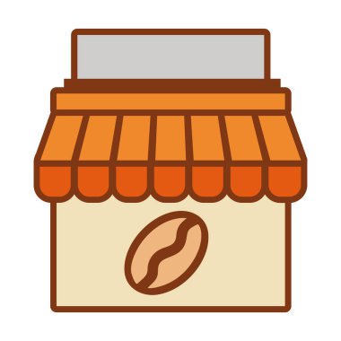 Konforlu kahve dükkanı, tente ve kahve çekirdeği süslemesi.